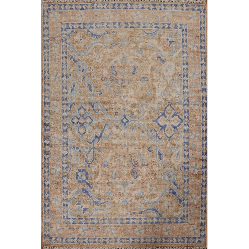 Hand Knotted Oriental 100% Wool Carpet Transitional Geometric Oranges & Rust Oushak Area Rug - 3' 11'' X 2' 11''