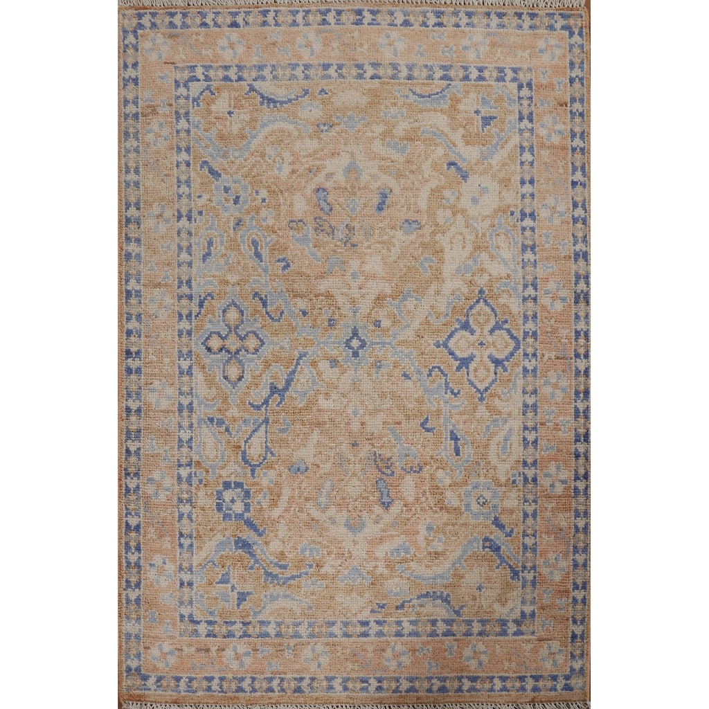 Hand Knotted Oriental 100% Wool Carpet Transitional Geometric Oranges & Rust Oushak Area Rug - 3' 11'' X 2' 11''