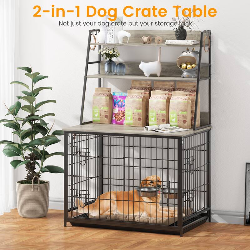 Dog Crate Furniture with Storage Shelves Removable Tray