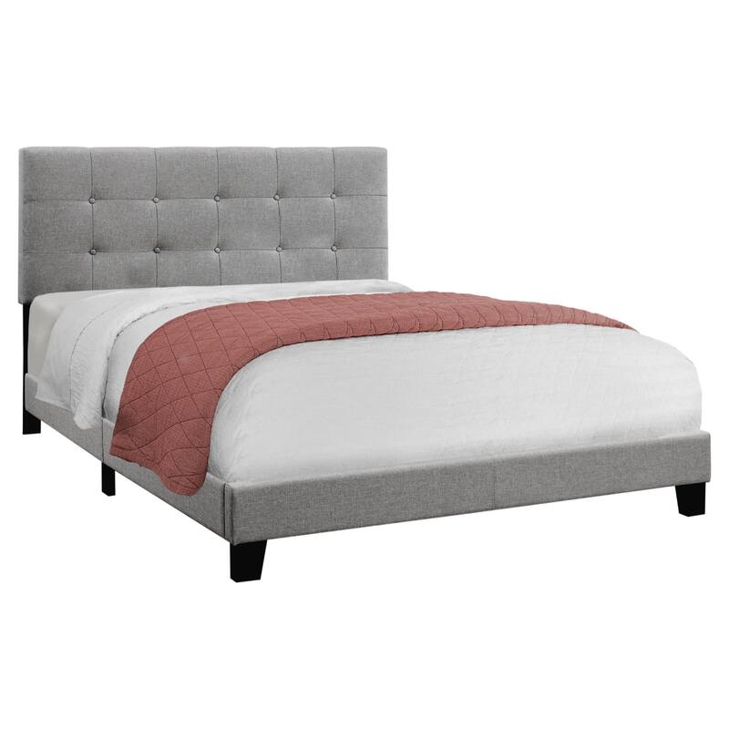 Tufted Upholstered Bed Frame with Wood Base and Headboard - Grey - Queen