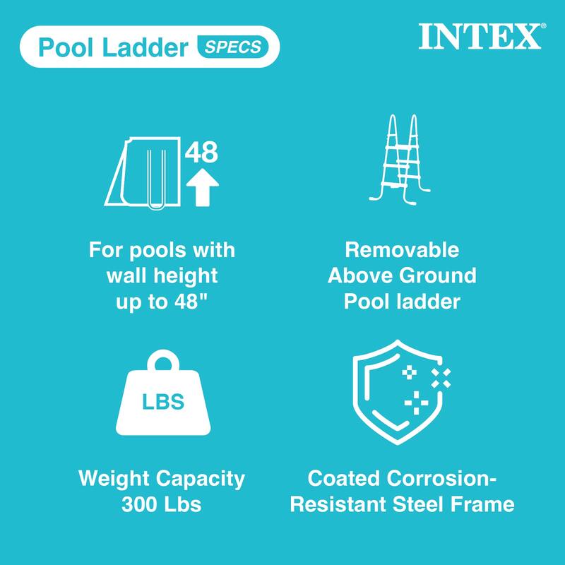 Intex Steel Frame Above Ground Swimming Pool Ladder for 48 Inch High Wall Pools - 17.75