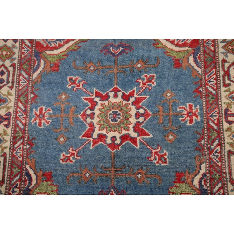 Blue Geometric Kazak Oriental Foyer Rug Handmade Wool Carpet - 2'11" x 4'11"