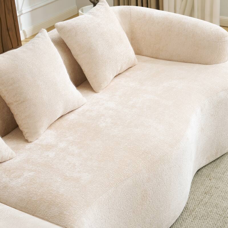 Full Compression L-Shape Sectional Sofa With Curved Chaise, Beige Modular Chenille Couch,High-Density
