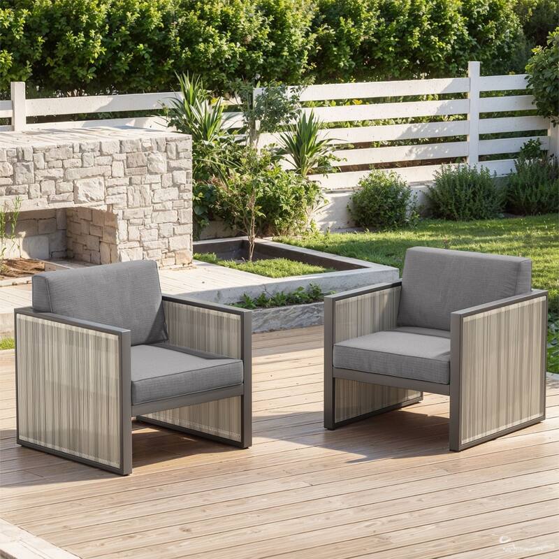 Gymojoy Outdoor Wicker Club Chairs 400lb Capacity - 2-Piece - Light Grey