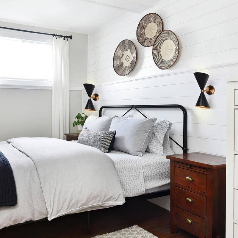 2-Light Black Gold UP Down Cone Wall Sconce
