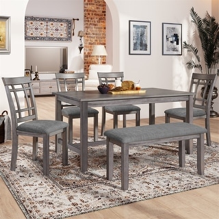 6-Piece Wood Rectangular Dining Table Set with Upholstered Chairs and ...