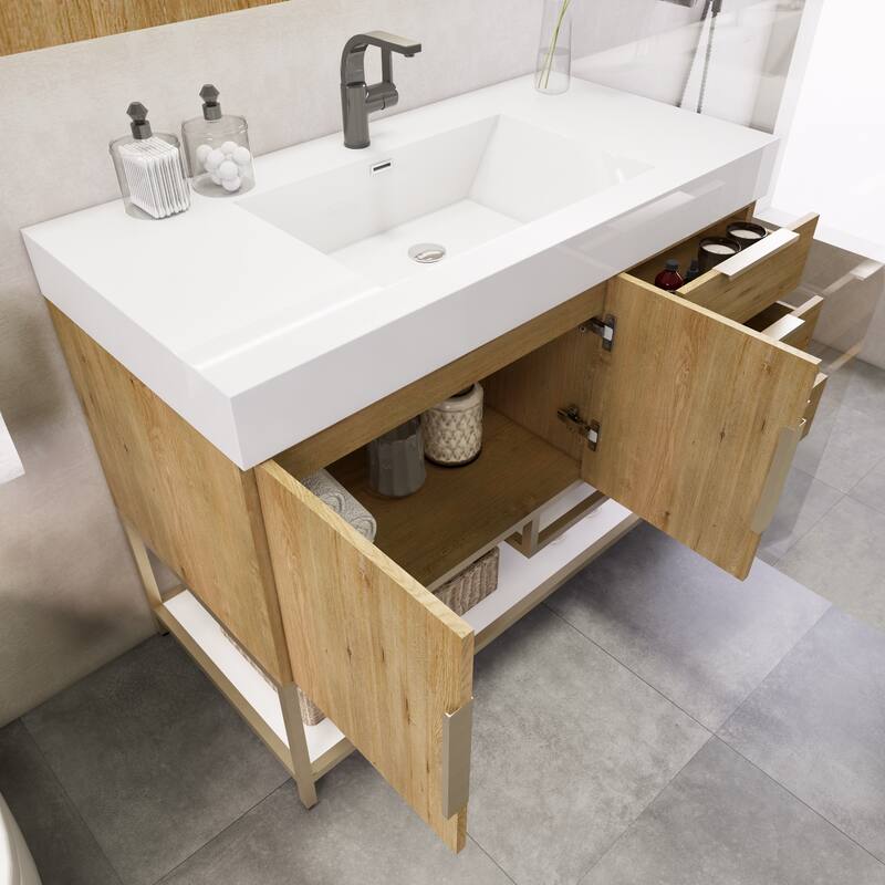 Noble 42" Free Standing Vanity (R Drawer) with Reinforced Acrylic Sink - 42" Width