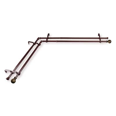 Corner Window Curtain Rod Double, 120-170 Inch Adjustable Rod Set, Cocoa Finish, Drapery Rods for Layering - 170