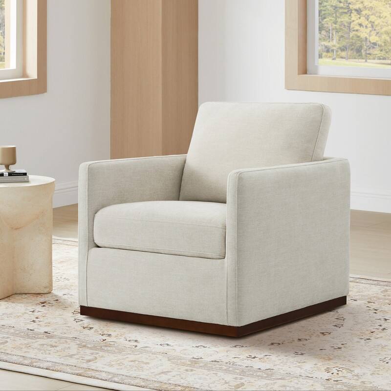 Spruce & Spring Modern Swivel Accent Chair with Wooden Base - Single - White-Fabric