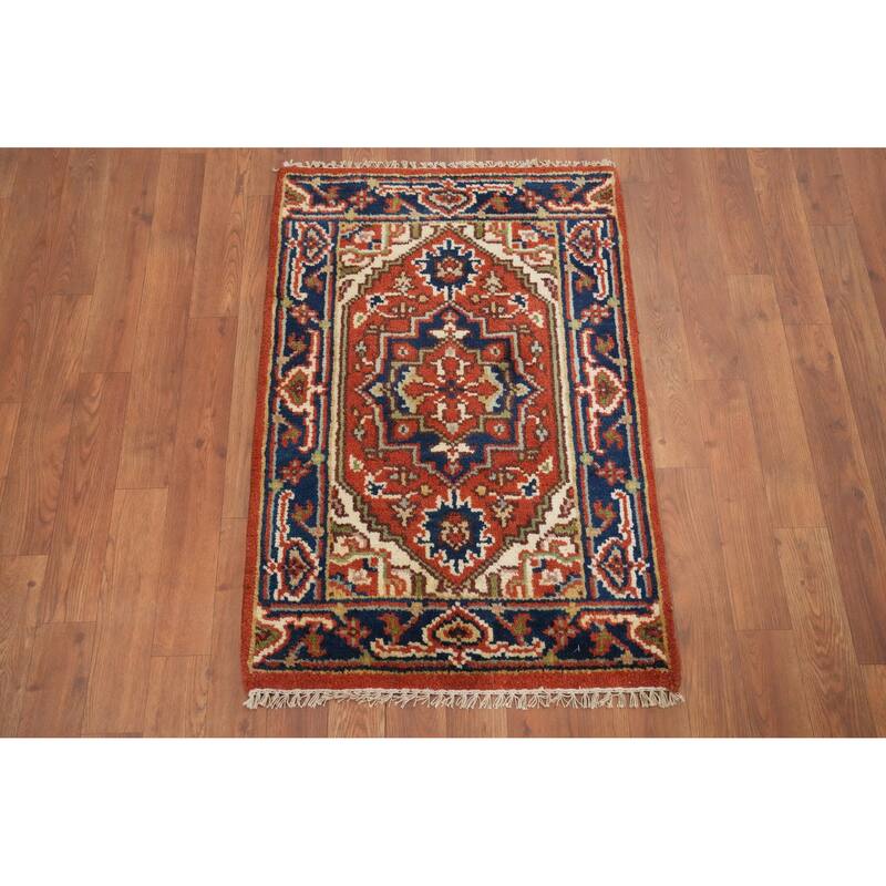 Hand Knotted Oriental 100% Wool Carpet Traditional Medallion Oranges & Rust Heriz (serapi) Area Rug - 3' 0'' X 2' 0''