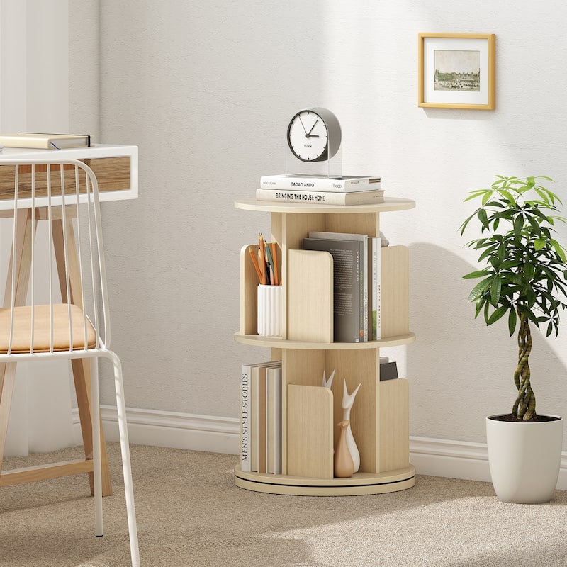 2-Tier Freestanding Bookshelf with Rotating Storage Shelves Rack for Books or Decor - 15.5" x 15.5" x 26"