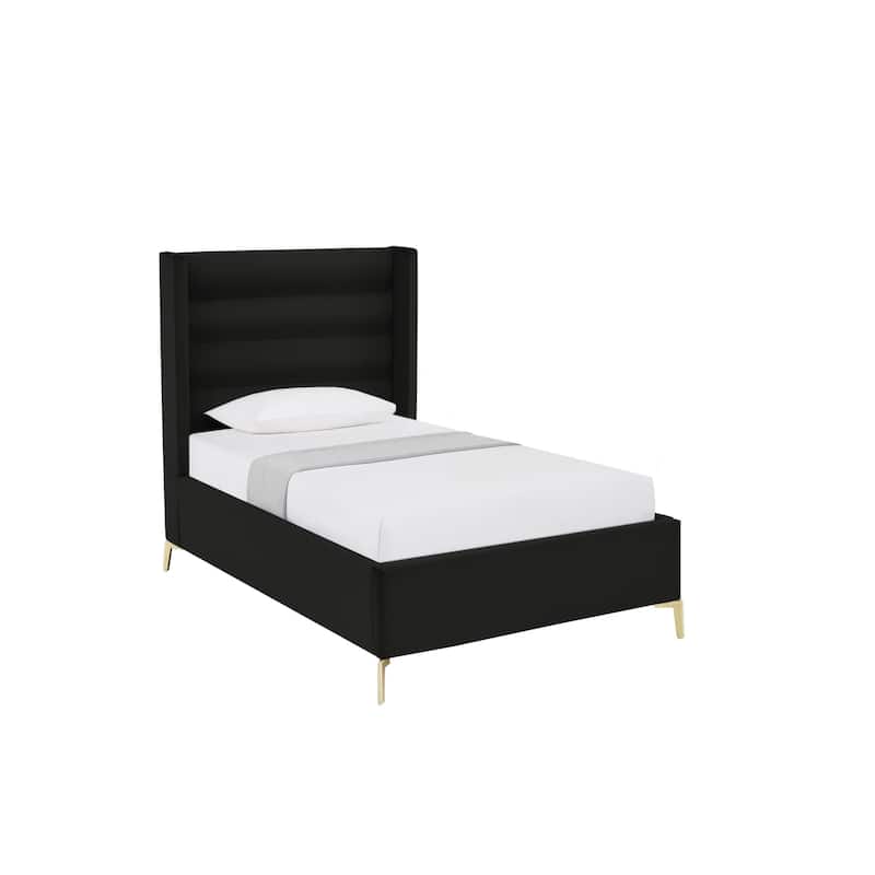 HomeRoots Green Velvet Upholstered Full Bed Frame