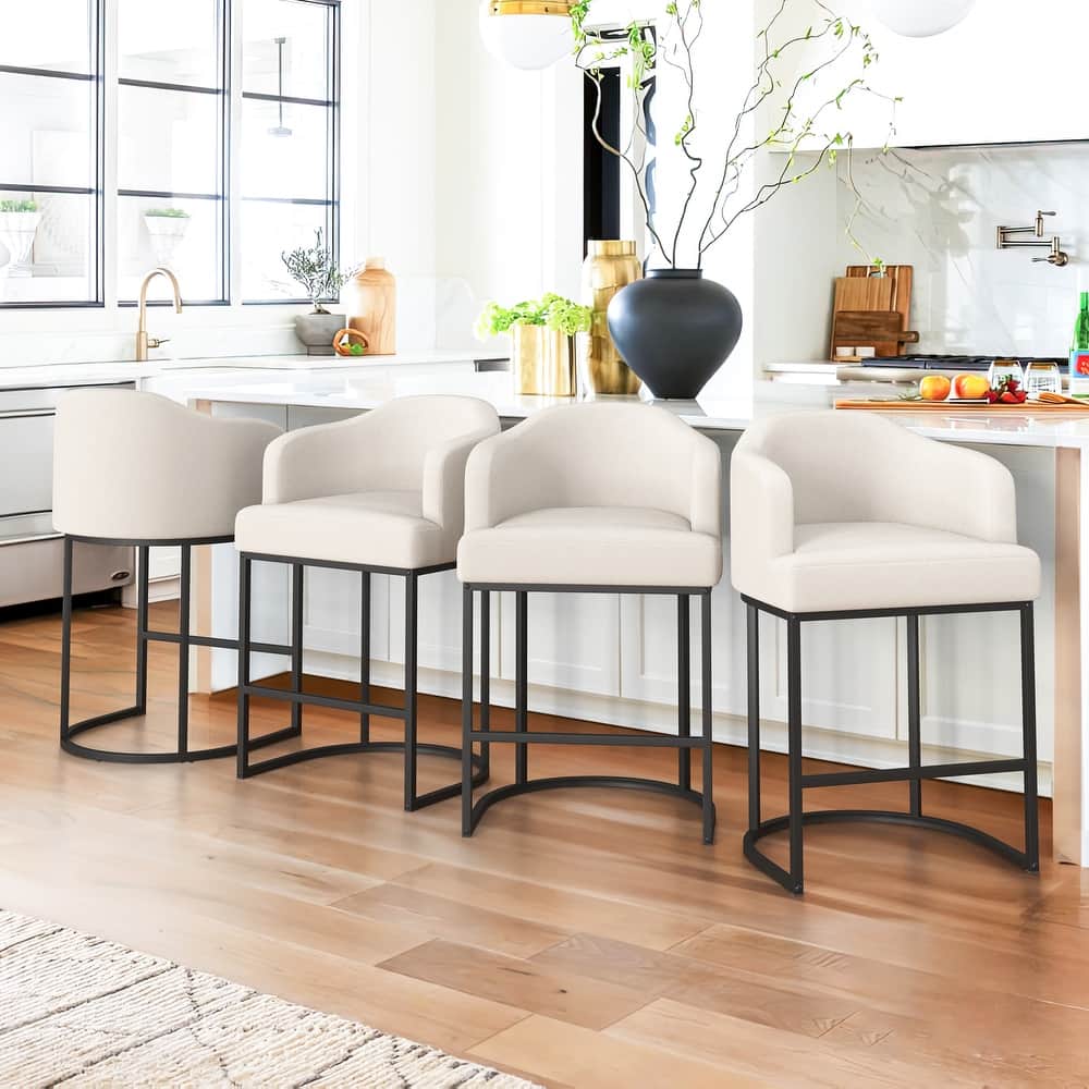 26.in Modern Set of 4 Barstool Fabric/Leather Upholstered Counter Height Stool with Metal Frame for Kitchen Island