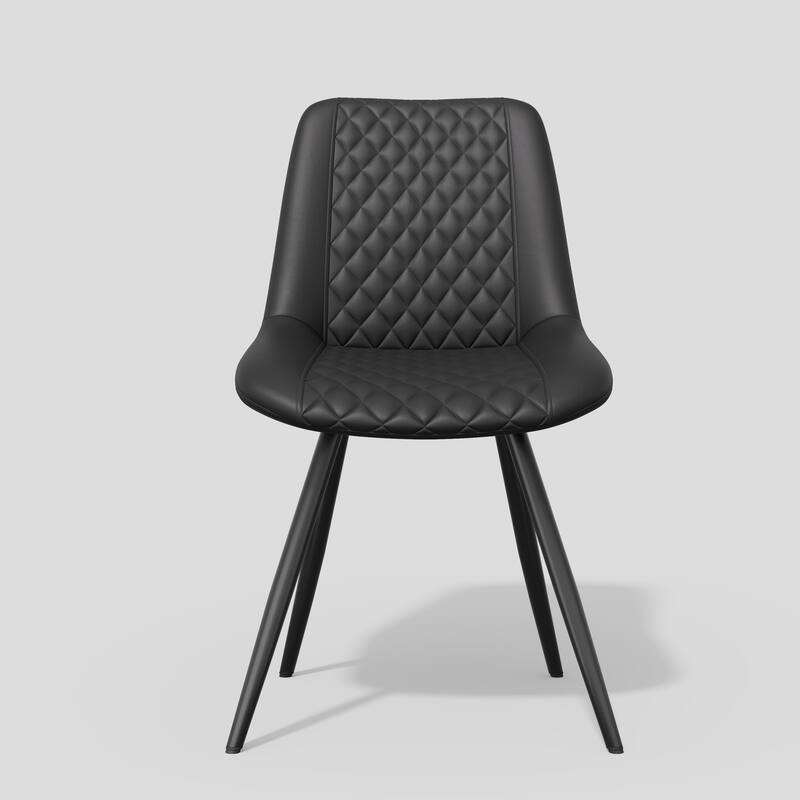 ​2-Pack Black PU Leather Dining Chairs - Diamond Stitch Ergonomic Design w/Iron Frame