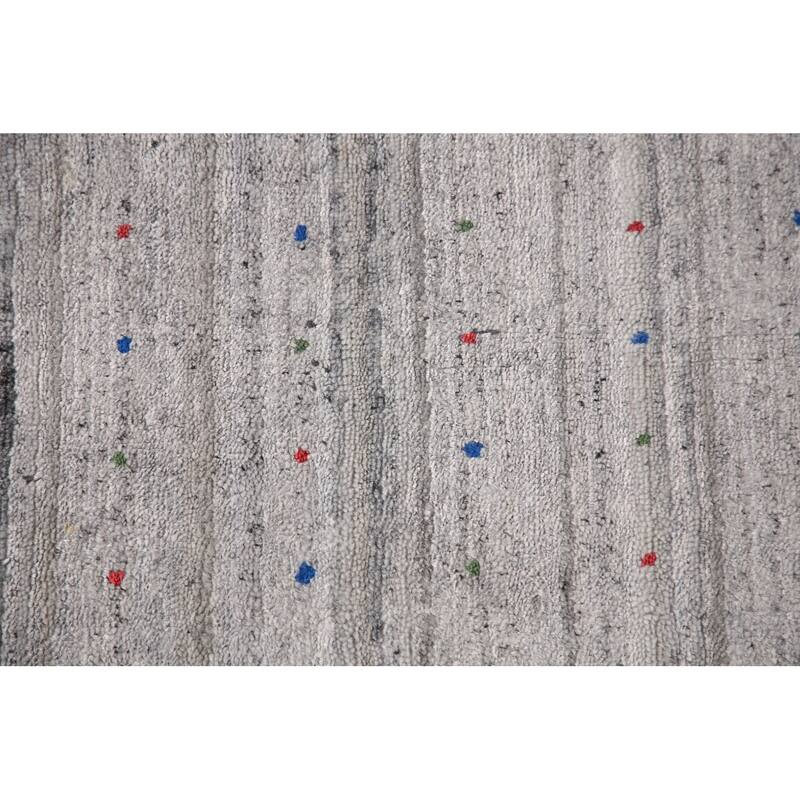 Silver Gray Striped Gabbeh Oriental Area Rug Handmade Wool Carpet - 9'0" x 12'0"