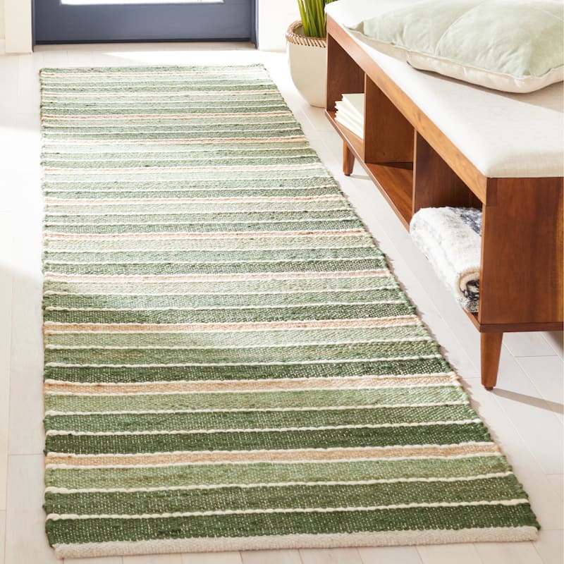 SAFAVIEH Handmade Striped Kilim Veloudo Stripe Wool Rug - 2'3" x 8' Runner - Green/Natural