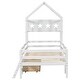 preview thumbnail 10 of 28, Twin Size House Platform Bed with 1 Storage Drawer and Guardrail, Solid Wood Kids Bed Frame with House-Shaped Headboard & Ladder