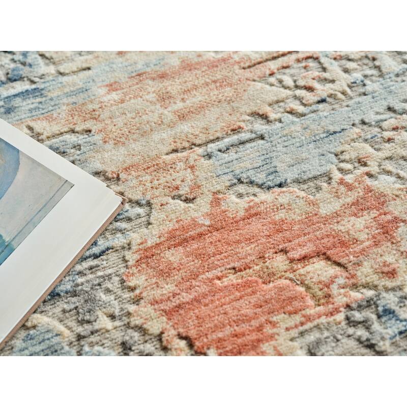 Infinity Handmade Wool/Nylon in Ivory/Blue/Terracotta Area Rug