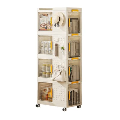 4-Tier Rolling Storage bookcase with Wheels, Large Capacity Storage bins