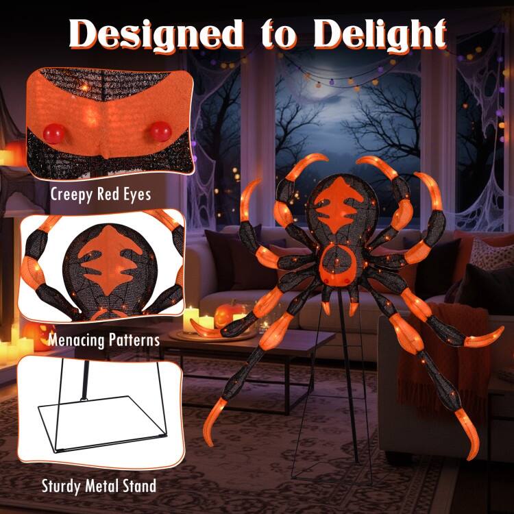 52 Inch Halloween Spider Decoration with 16 Flickering Warm White LEDs