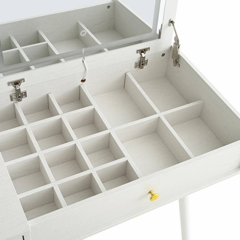 3-in-1 Vanity Desk with Lighted Flip-Top Mirror & Adjustable Cabinet
