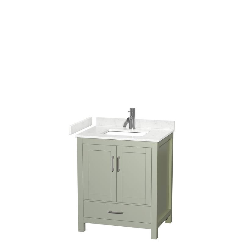 Sheffield Single Bathroom Vanity Set, Cultured Top, No Mirror - 30-Inch Single - Light Green, Carrara Cultured Marble Top,Nkl.Trim