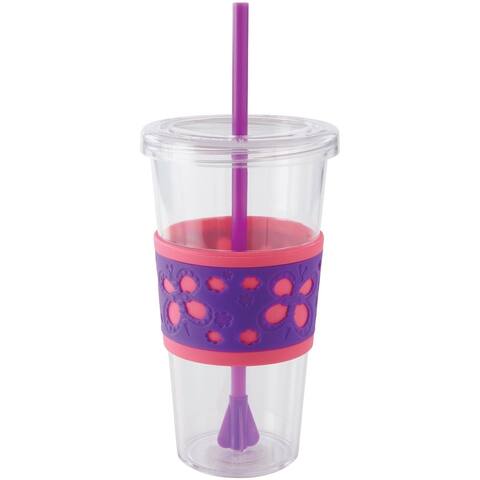 Copco Sierra Cold Tumbler with Straw, 24-Ounce, Pink/Purple Butterfly