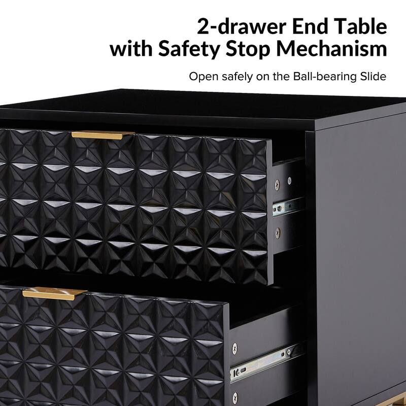 Volkard 25" Mid-century 2-Drawer Storage End Table with 2 Drawers Set of 2 by HULALA HOME