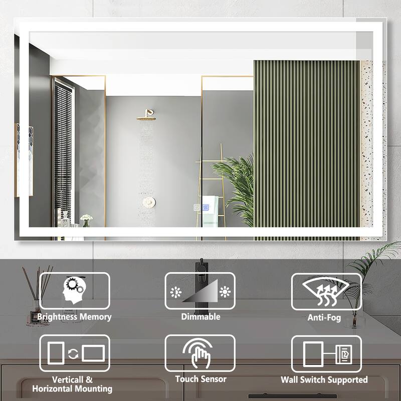 Wall Mounted Bathroom Rectangle Front And Back light LED Mirror With Anti Fog And Dimmable