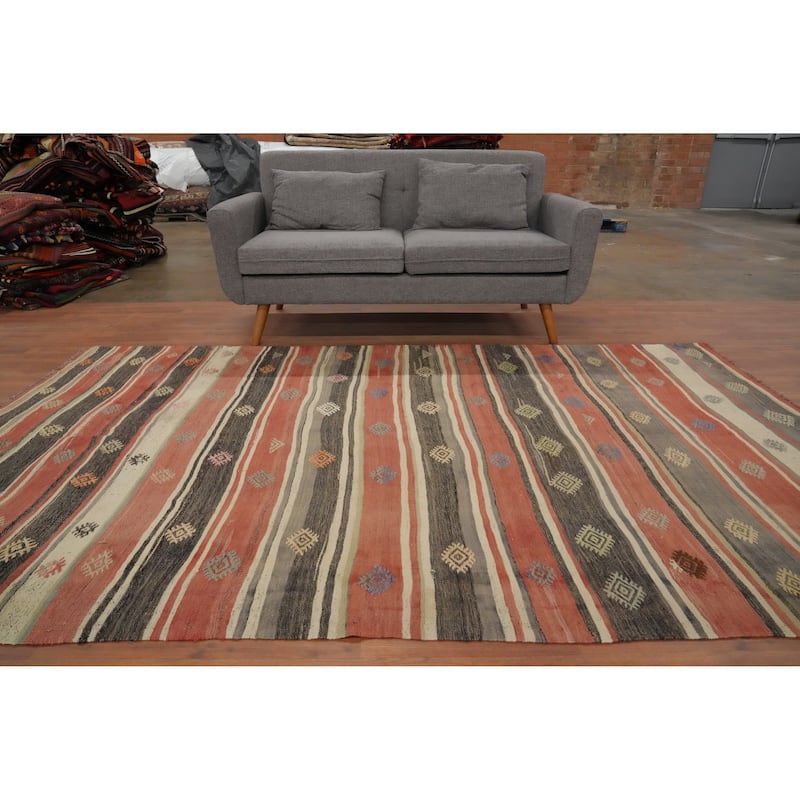 Hand Woven Oriental 100% Wool Carpet Southwestern Tribal Multi-Colored Kilim Area Rug - 9' 4'' X 5' 8''