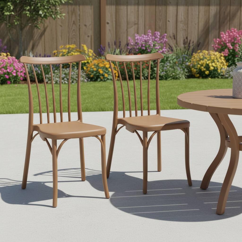 HomeRoots Set of Two Tan and Natural Heavy Duty Plastic Slat Back Dining Side Chairs