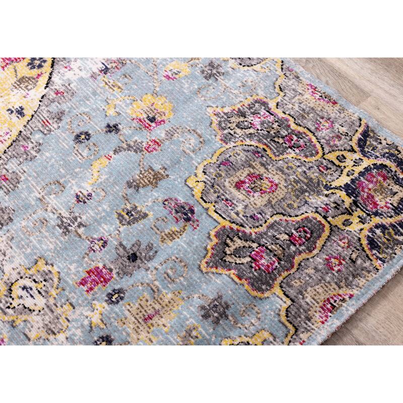 Spring Collection - Blue/Yellow Vintage Medallion Indoor/Outdoor Rug