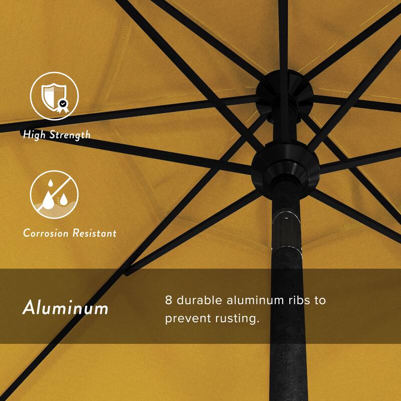California Umbrella 75' Round Crank Lift Push Button Tilt Black Aluminum Patio Umbrella, Olefin