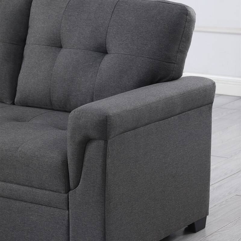 Lucca Dark Gray Linen Reversible Sleeper Sectional Sofa with Storage