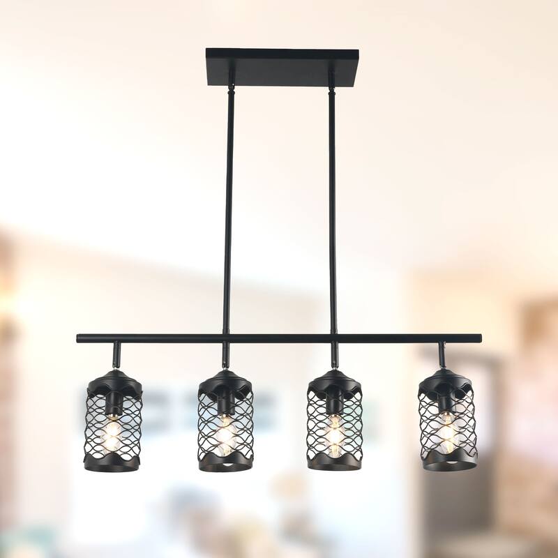 CurveCurio 30" Matte Black Modern Industrial Light w 4 Adjustable Heads for Kitchen Island and Dining Area - 27" * 10" * 40"