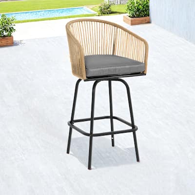 Outdoor Bar Stools Set of 4,All-Weather PE Rattan Bar Chairs with Armrests and Backrest