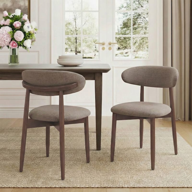 Open Back Upholstered Wood Frame Dining Chair Fabric Seat
