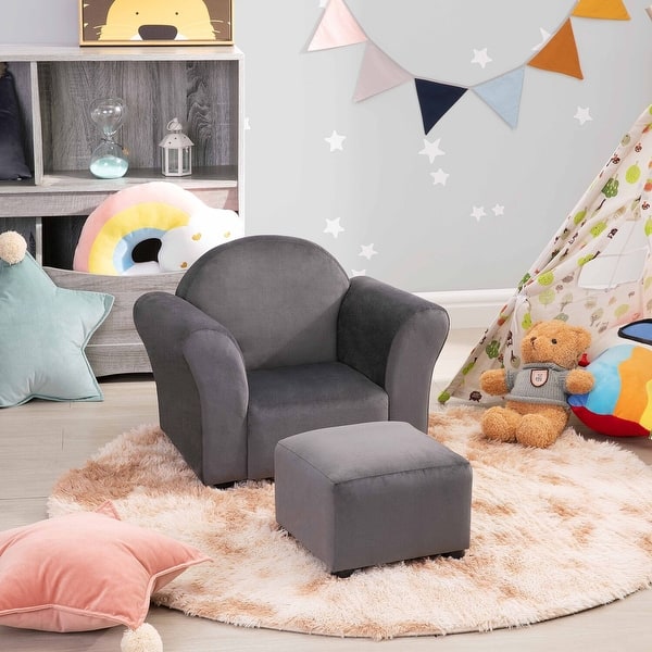 Kids Armrest Sofa Chair with Ottoman, Velvet Toddler Chair, Sofa