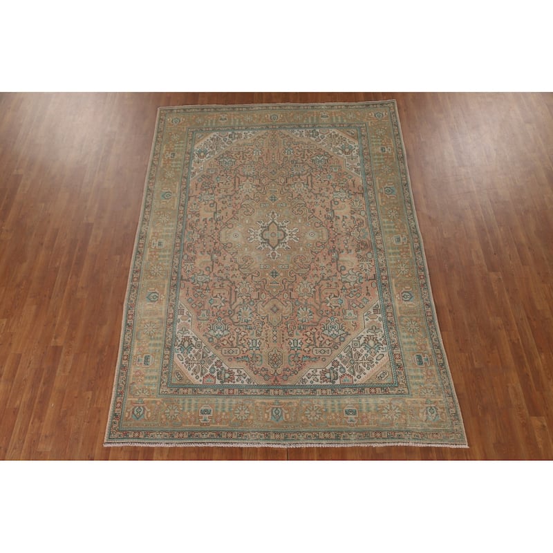 Distressed Tabriz Persian Vintage Rug Bedroom Handmade Wool Carpet - 6'10" x 9'8"