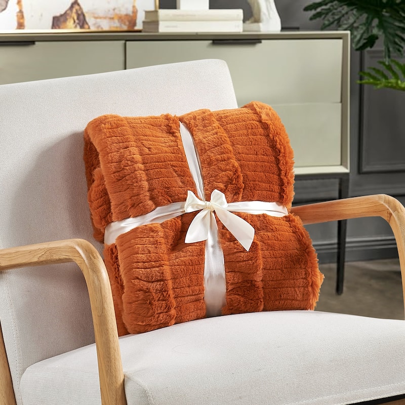 Sculpted Stripe FauxFur Throw Super Soft Cozy Blankets for Couch