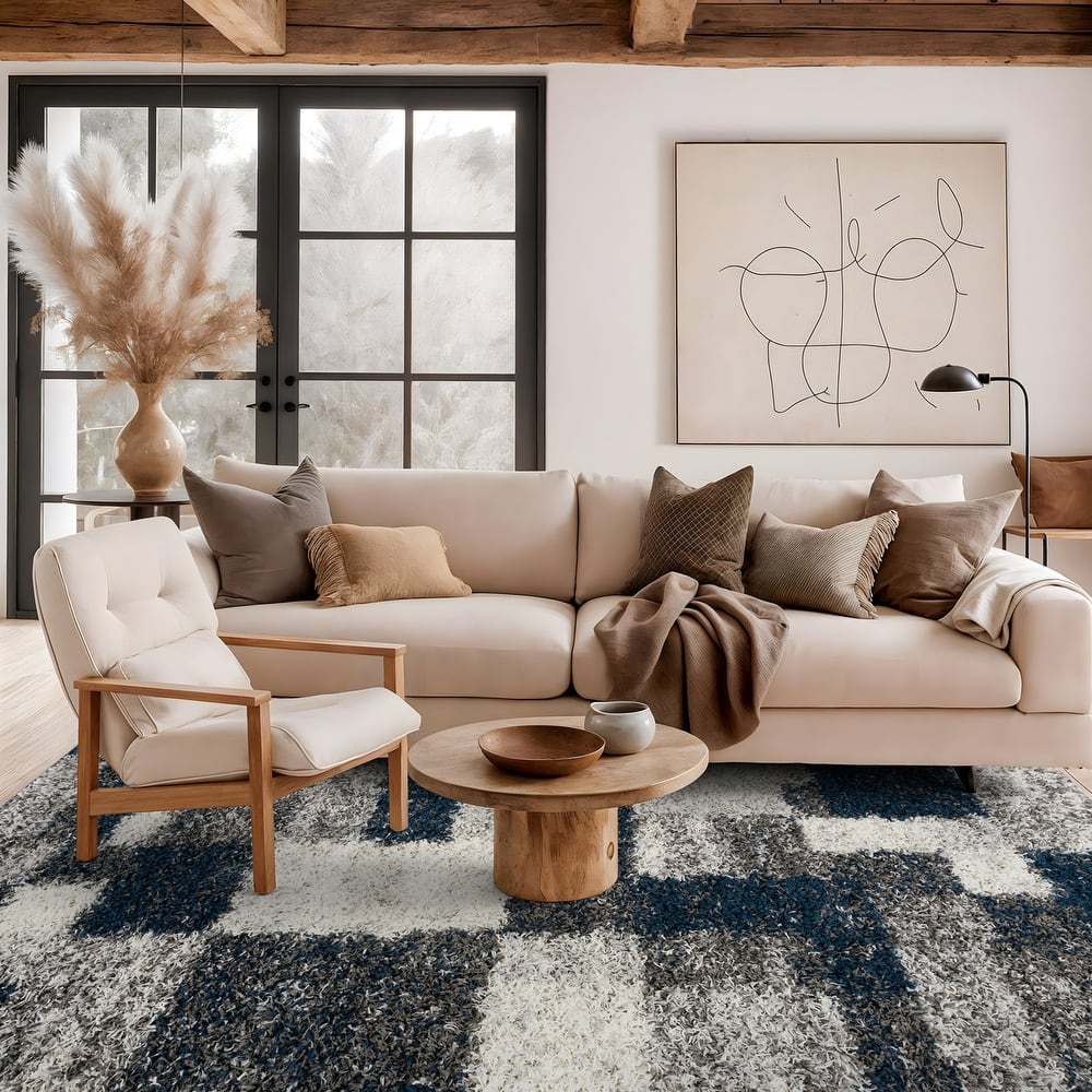 World Rug Gallery Distressed Modern Boxes Plush Shag Area Rug