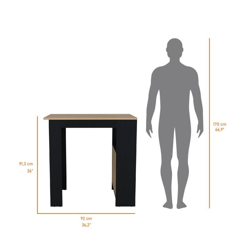 FM FURNITURE Arial Kitchen island in melamine with a door and open storage, black/natural oak