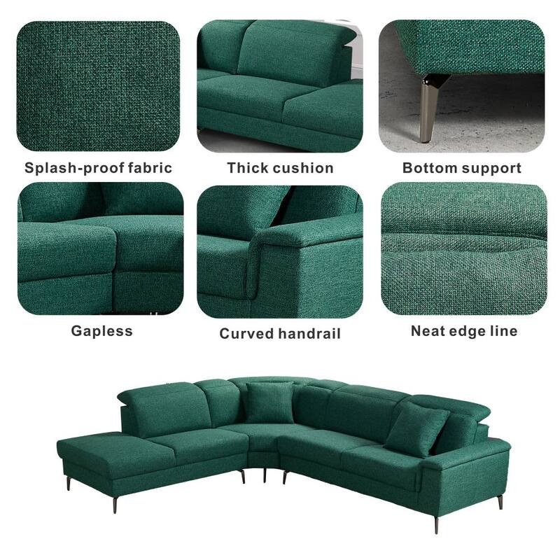 L Shaped Adjustable Backrest Sectional Sofa with Chaise and Pillows