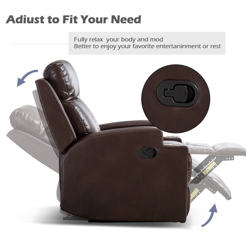 Massage and Heating Manual Recliner Chair with 2 Cup Holders Breathable Fabric