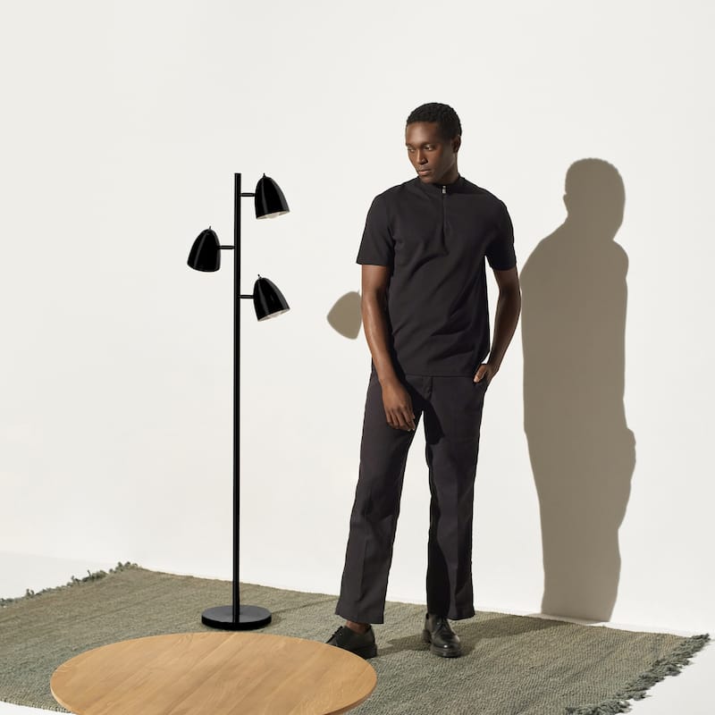 Brightech Jacob 64 in. Classic Black Mid-Century Modern 3-Light Adjustable LED Floor Lamp with 3 Black Metal Cone Shades