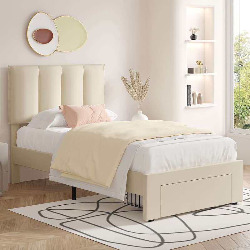 Javlergo Bed Frame with Storage Drawers, Upholstered Platform Bed Frame with Adjustable Headboard