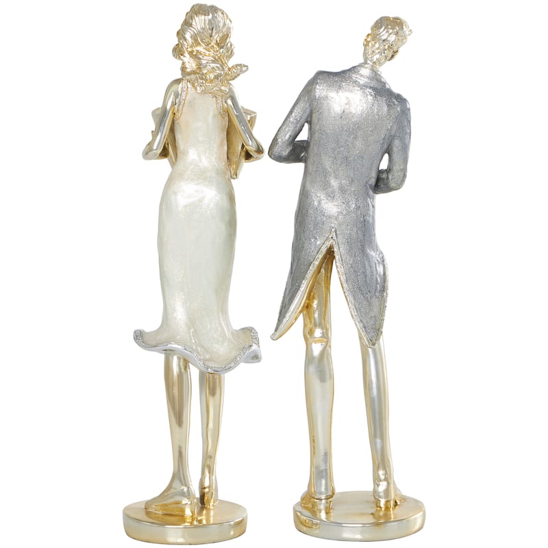 Gold Resin Musician Decorative Sculpture with Accordion and Saxophone (Set of 2)