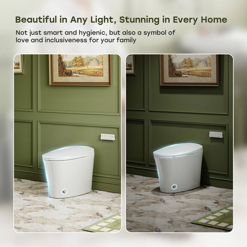 HOROW Elongated Bidet Toilet with Tank Auto Flush UVC Sterilization White - 12 inch Rough In - N/A