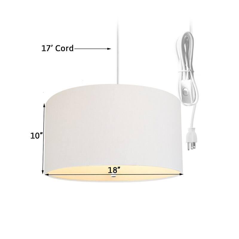 2 Light Swag Plug-In Pendant 18"w White Linen with Diffuser, White Cord