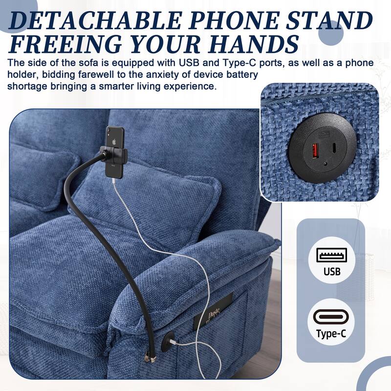 Chenille U-shape Sectional Sofa with Chaise and Storage Ottoman, Modular Couch with USB/Type-C Ports, Side Pockets, Phone Holder